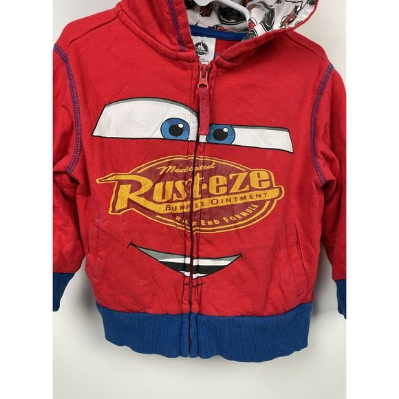 DISNEY Store Cars Lightning McQueen Boy Hooded Jacket Rust eze Red size 2 2T - Picture 3 of 9